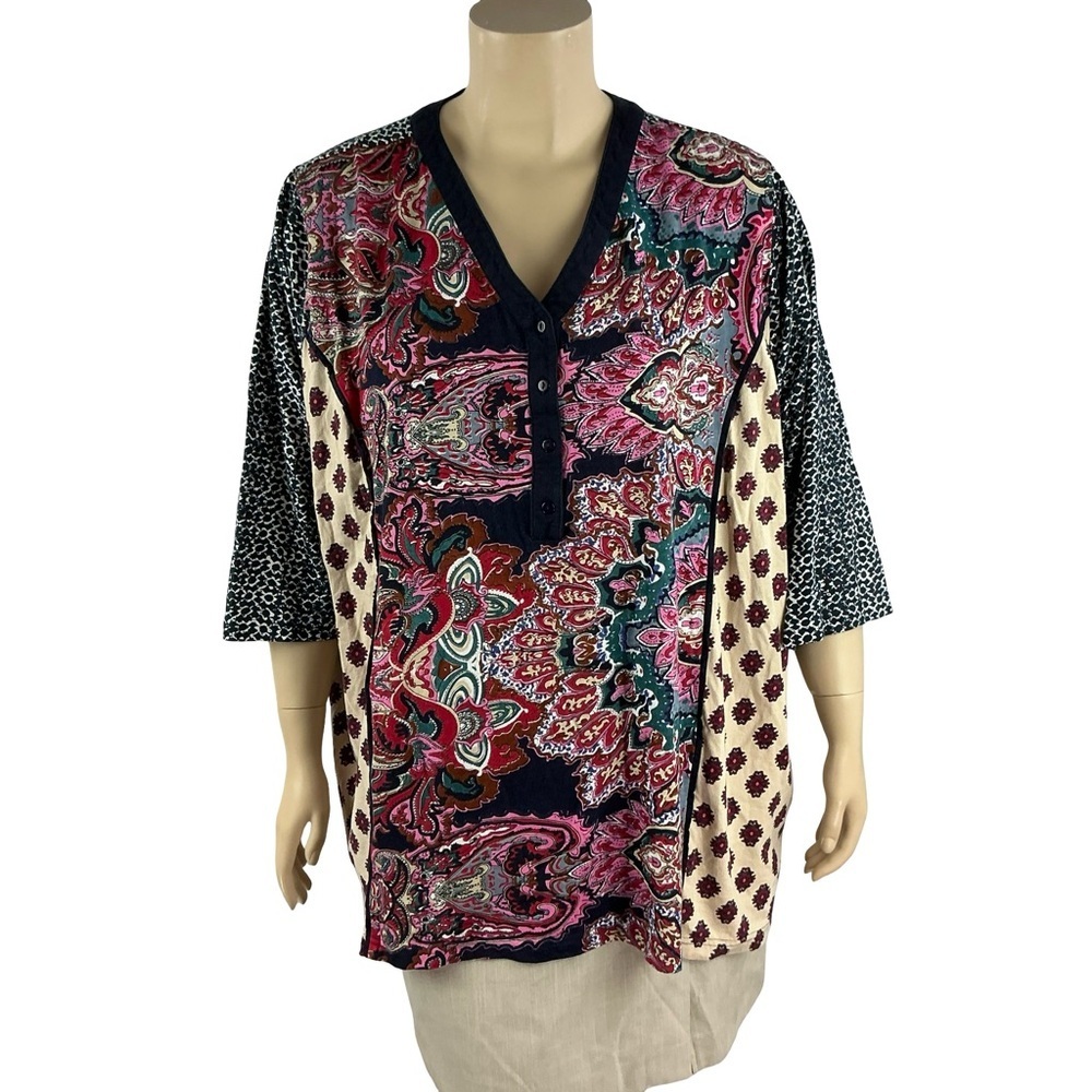 Ulla Popken Mixed Print Tunic Boho Multicolor Plus Size 28/30